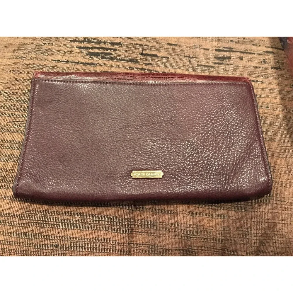 Vince Camuto Bordeaux Purple Leather Snakeskin Julia Clutch Purse